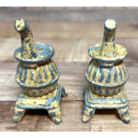 Vintage Cast Iron Miniature Wood Stoves Yellow & Gray Rustic Decor - Picture 2 of 2